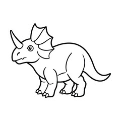 Cute Cartoon Line Drawing of a Triceratops Dinosaur for Coloring Activities