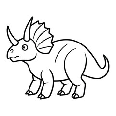 Cute Cartoon Line Drawing of a Triceratops Dinosaur for Coloring Activities