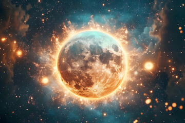 Fototapeta premium Fiery Planet Explodes in Cosmic Space