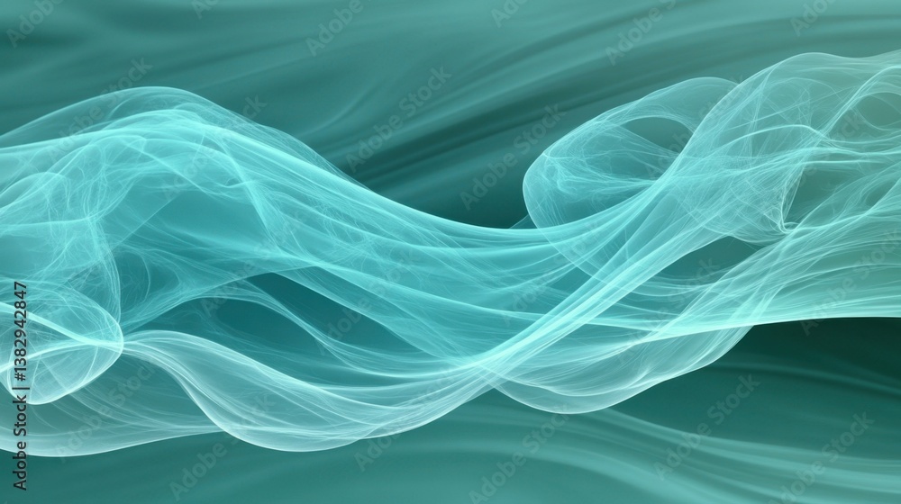Poster Ethereal teal waves flow gently across a smooth gradient backdrop creating a calming and serene abstract design perfect for backgrounds and artistic projects