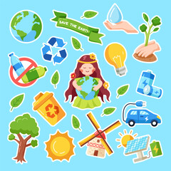 Fototapeta premium Earth Day illustration sticker set