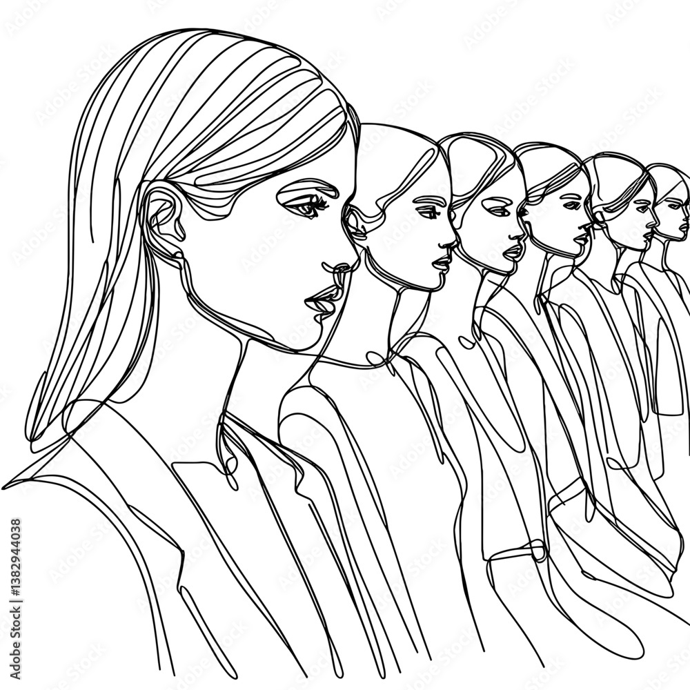 Poster fashion models in line drawing style on a simple background