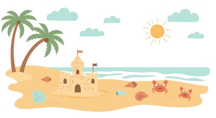 Obraz premium Cute Summer Beach Day Flat Doodle Vector