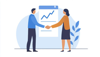 Obraz premium Collaborative professionals shake hands in front of growth chart symbolizing success and insurance in their partnership