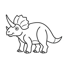 Cute Cartoon Line Drawing of a Triceratops Dinosaur for Coloring Activities