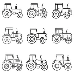 set of tractors outline vector illustration design