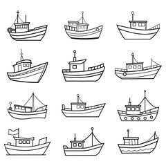 set of fishing boat vector illustration design on white background