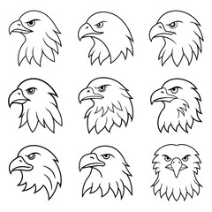 Angry eagles head line art vector illustration bundle design