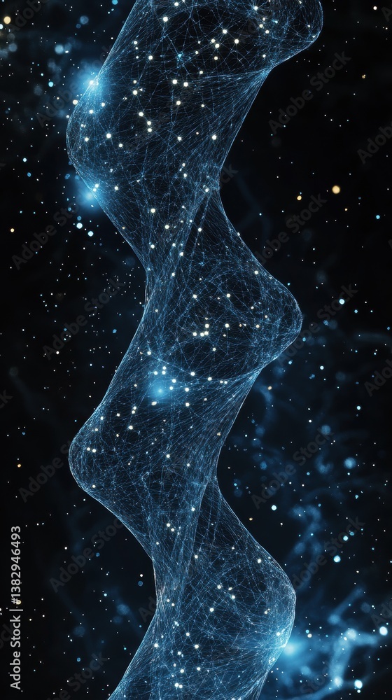 Poster abstract luminous network structure with glowing nodes on dark cosmic background for futuristic tech