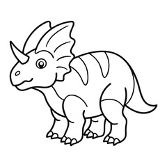 Cute Cartoon Line Drawing of a Triceratops Dinosaur for Coloring Activities