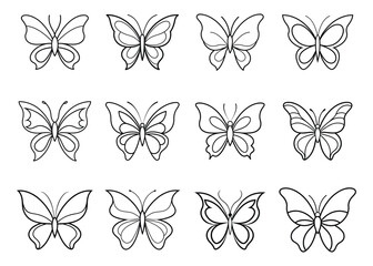 set of vector butterflies line art design