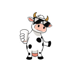 Cool Cartoon Cow with Sunglasses Holding Milk Glass for World Milk Day Celebration Decor