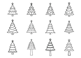set of christmas trees vector line art design