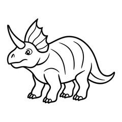 Cute Cartoon Line Drawing of a Triceratops Dinosaur for Coloring Activities