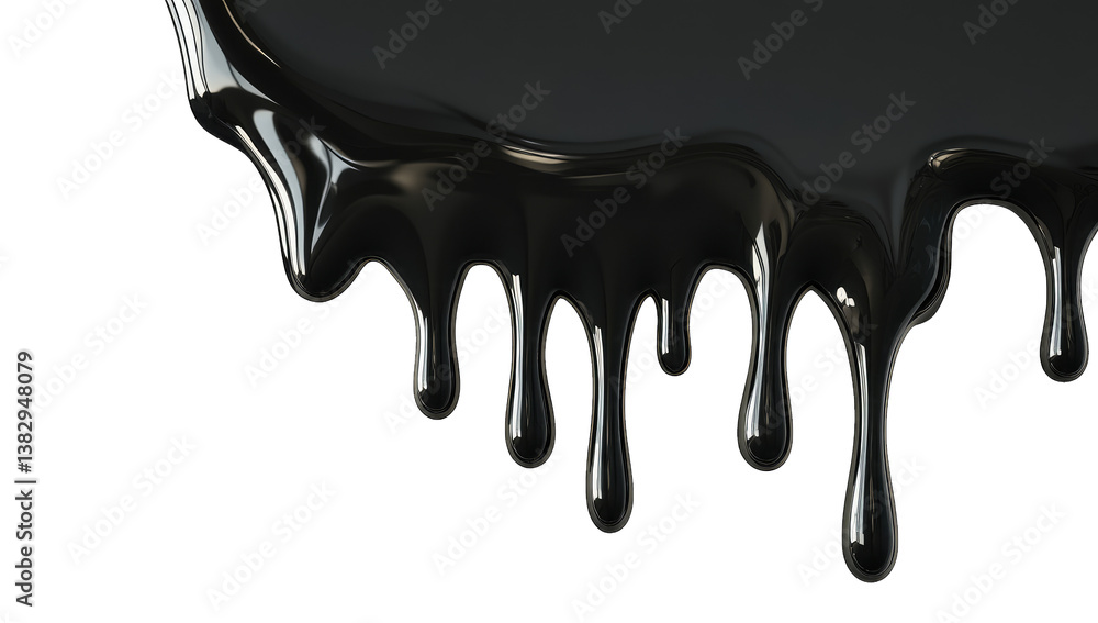 Poster glossy black substance dripping down a light background creating