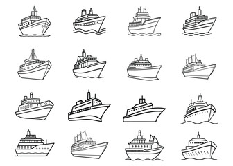 set of ships line art vector design on white background