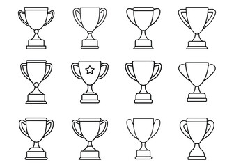 set of silver and bronze cups line art vector