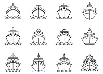 set of Ship line art vector illustration design