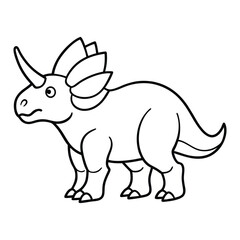 Cute Cartoon Line Drawing of a Triceratops Dinosaur for Coloring Activities