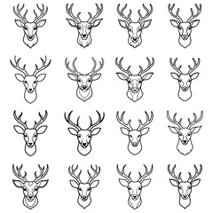 set of deer head outline art vector illustration design