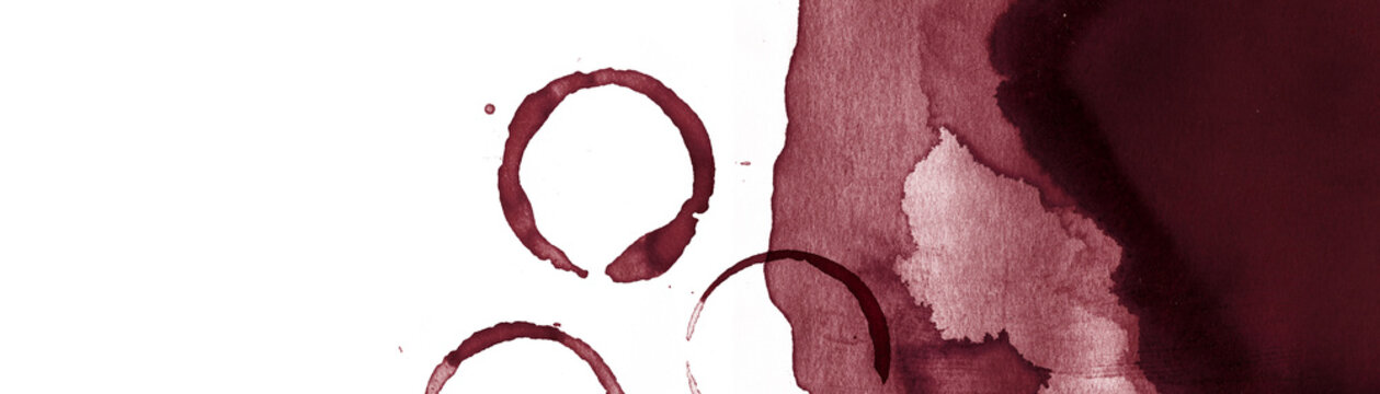 Watercolor burgundy red background - wine color stain on natural paper texture for winery banner, vineyard poster, bar or shop flyer, organic wine label design
