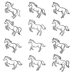 Jumping horses line art vector illustration bundle design