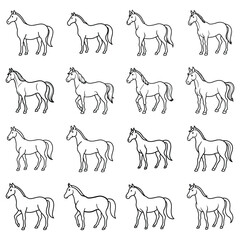 set of horses line art vector illustration design