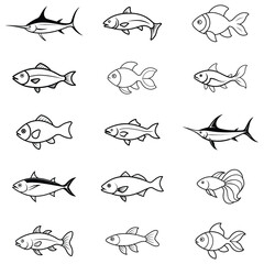 fish line art vector illustration bundle design