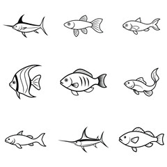 set of fish line art vector illustration design