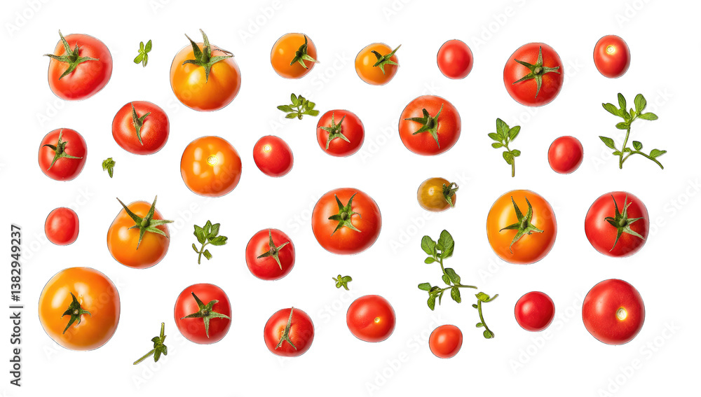 Poster various tomatoes in different sizes and colors accompanied by gr