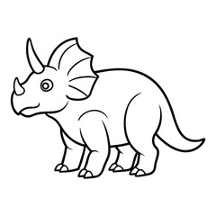 Cute Cartoon Line Drawing of a Triceratops Dinosaur for Coloring Activities
