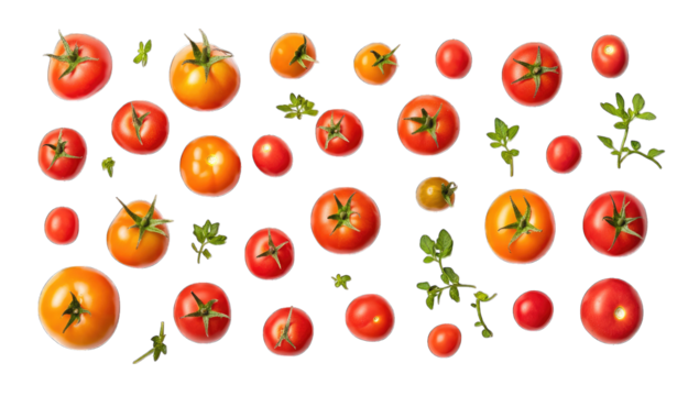 various tomatoes in different sizes and colors accompanied by gr