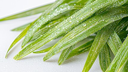 Obraz premium Fresh dew-covered grass blades close-up