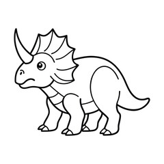 Cute Cartoon Line Drawing of a Triceratops Dinosaur for Coloring Activities