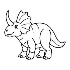 Cute Cartoon Line Drawing of a Triceratops Dinosaur for Coloring Activities