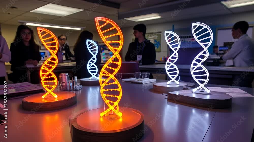 Aufkleber illuminated dna models in a science lab