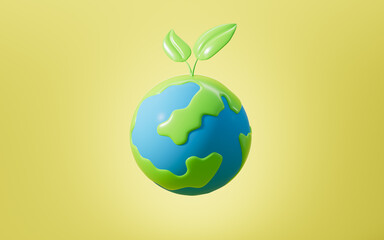 World environment day, A little tree grew on the earth, Concept of environmental protection, 3d rendering.