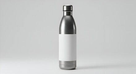 Blank label mockup of a metallic water bottle.