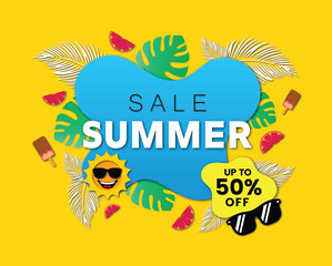Summer Sale Banner: Hot Season Discount with Tropical Vibes & 50% Off