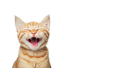 a cheerful orange tabby cat with its mouth open in a joyful yawn