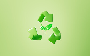 A little tree with loop arrows around it, Concept of environmental protection and sustainable development, 3d rendering.