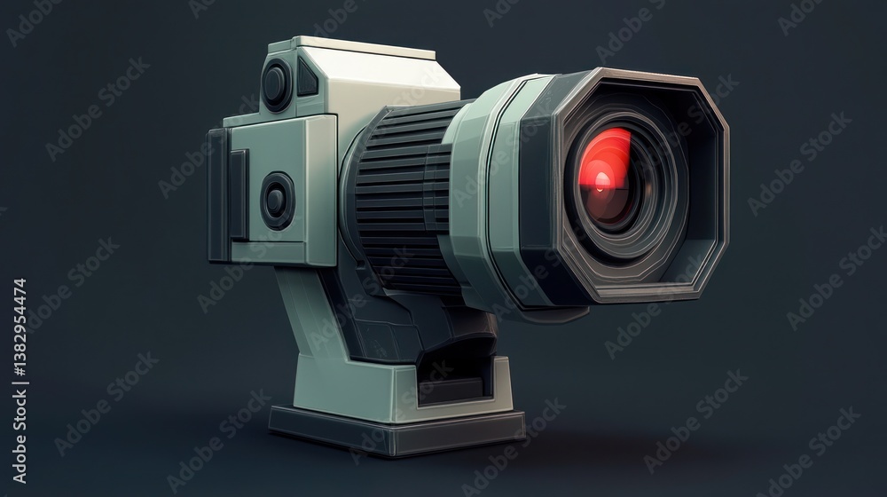 Poster 3d rendered retro camera on dark background. possible use stock photo for design inspiration, tech a