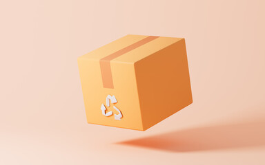 Cardboard boxes with recyclable logo, environmental protection concept, 3d rendering.