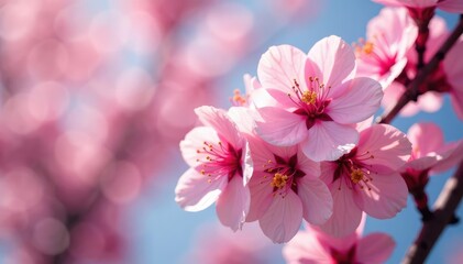 Fototapeta premium Vibrant sakura blossoms, full bloom, close-up detail , plant, wallpaper, background