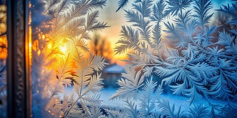 Winter Frost Window Background: Blank Space for Text & Design