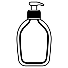 Liquid Soap Bottle Icon  Monochrome Silhouette, White Background.