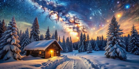 Winter Wonderland: Cozy Cabin, Starry Night, Snowy Path