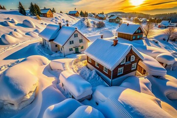 Winter Wonderland: Snowdrifts and House, Aerial View