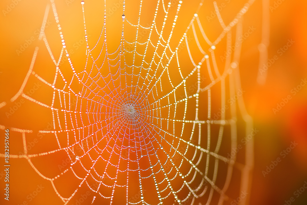 Canvas Prints a mesmerizing close-up photo of dew drops delicately clinging to a spider web on a crisp autumn morn