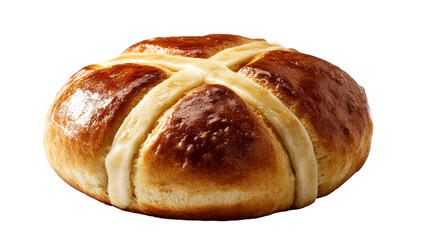 Delicious hot cross bun with a cross, cut out transparent